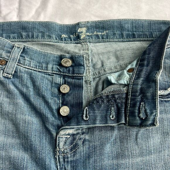 Y2K 7 for All Mankind Womens Jean Skirt Size 29 Button Fly Denim Pleated Raw Hem - Picture 4 of 16